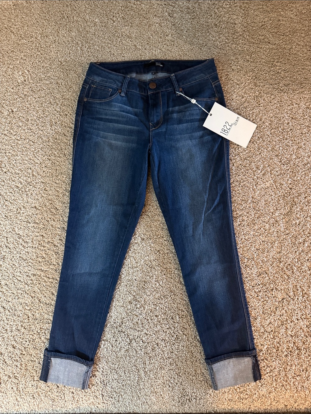 1822 Denim Women's Dark Blue Boyfriend Jeans with Cuffed Hem